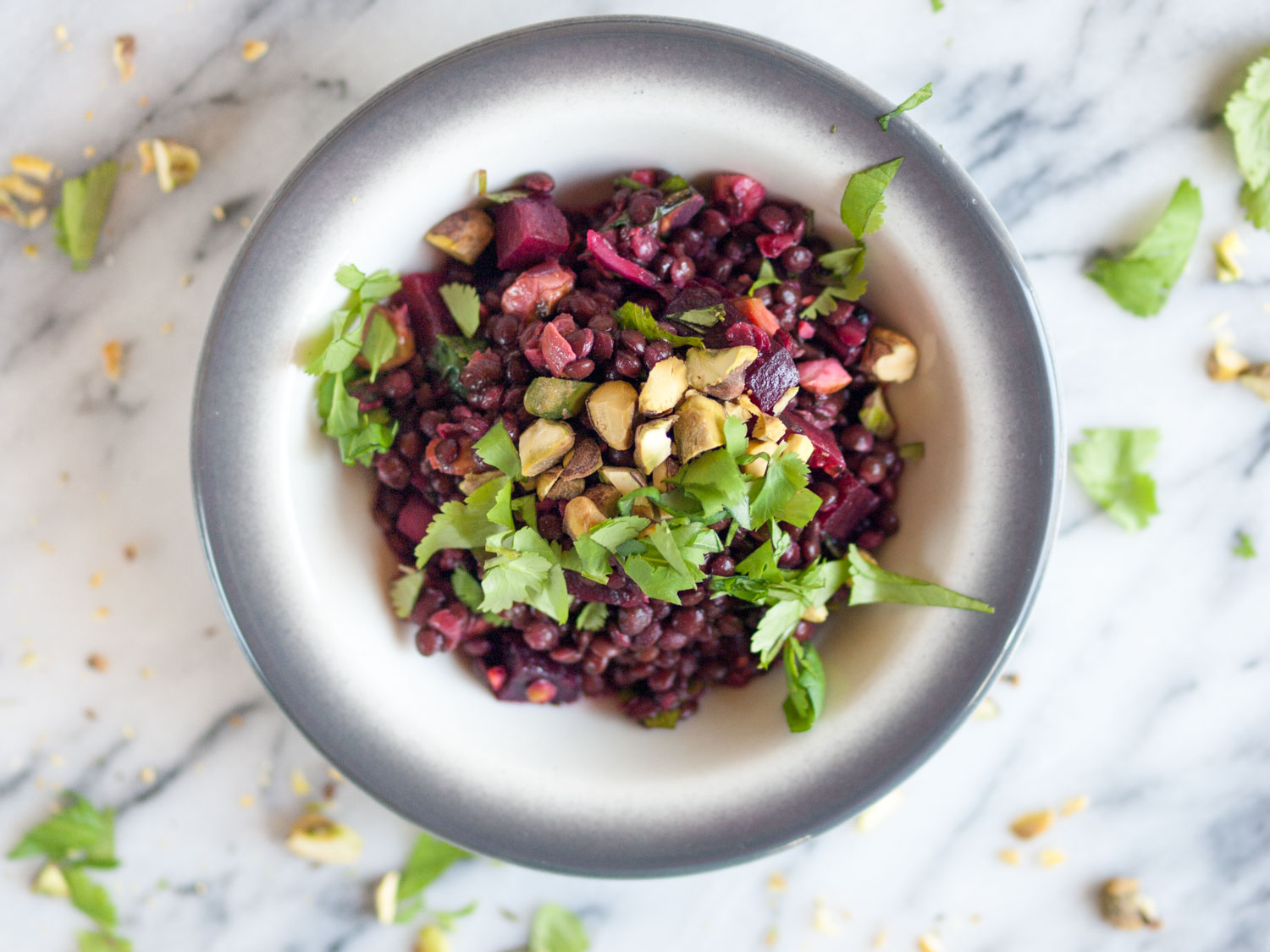 lentil salad with beets and pistachios