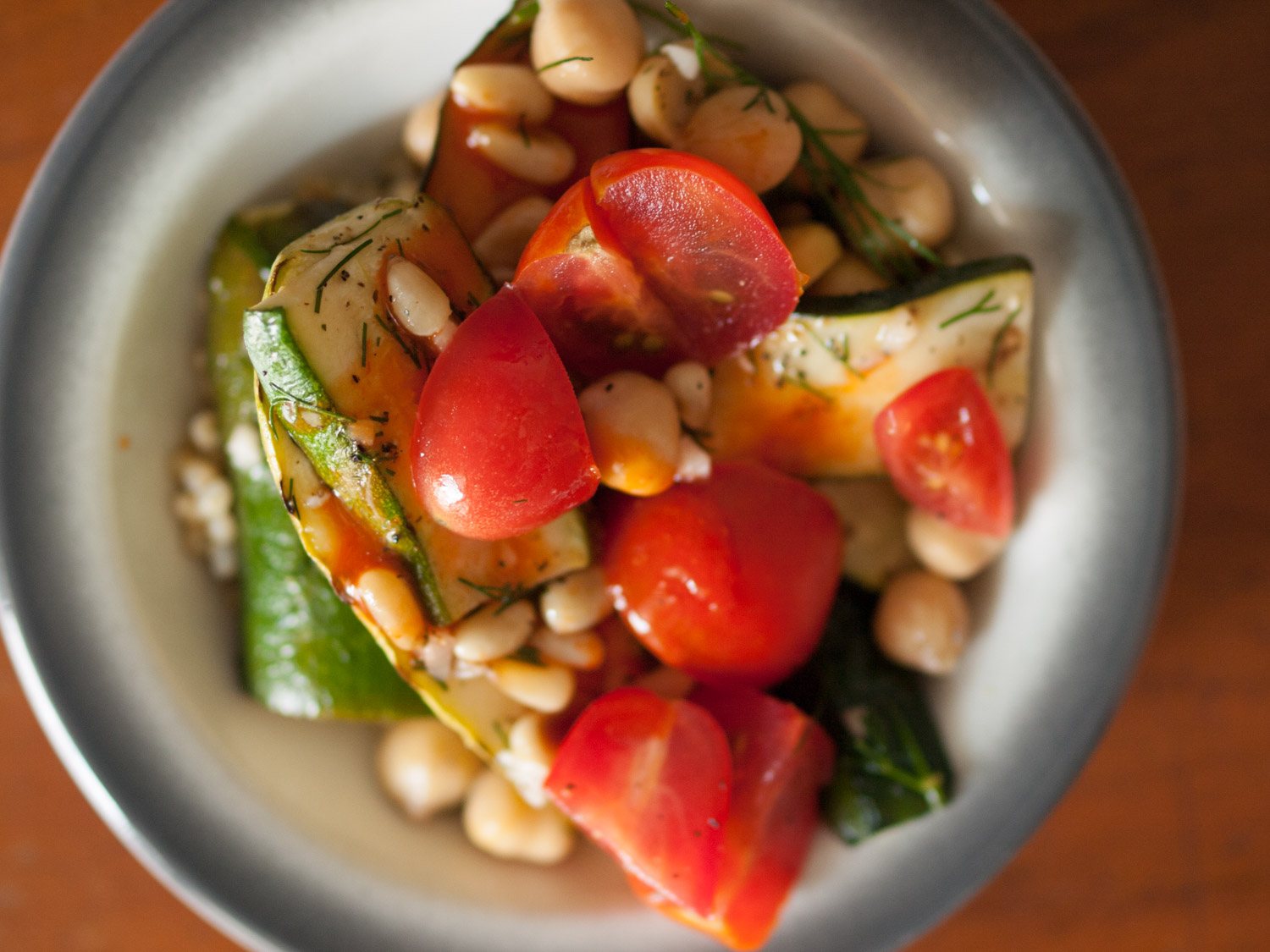 grilled zucchini, chickpeas, dill, tomatoes