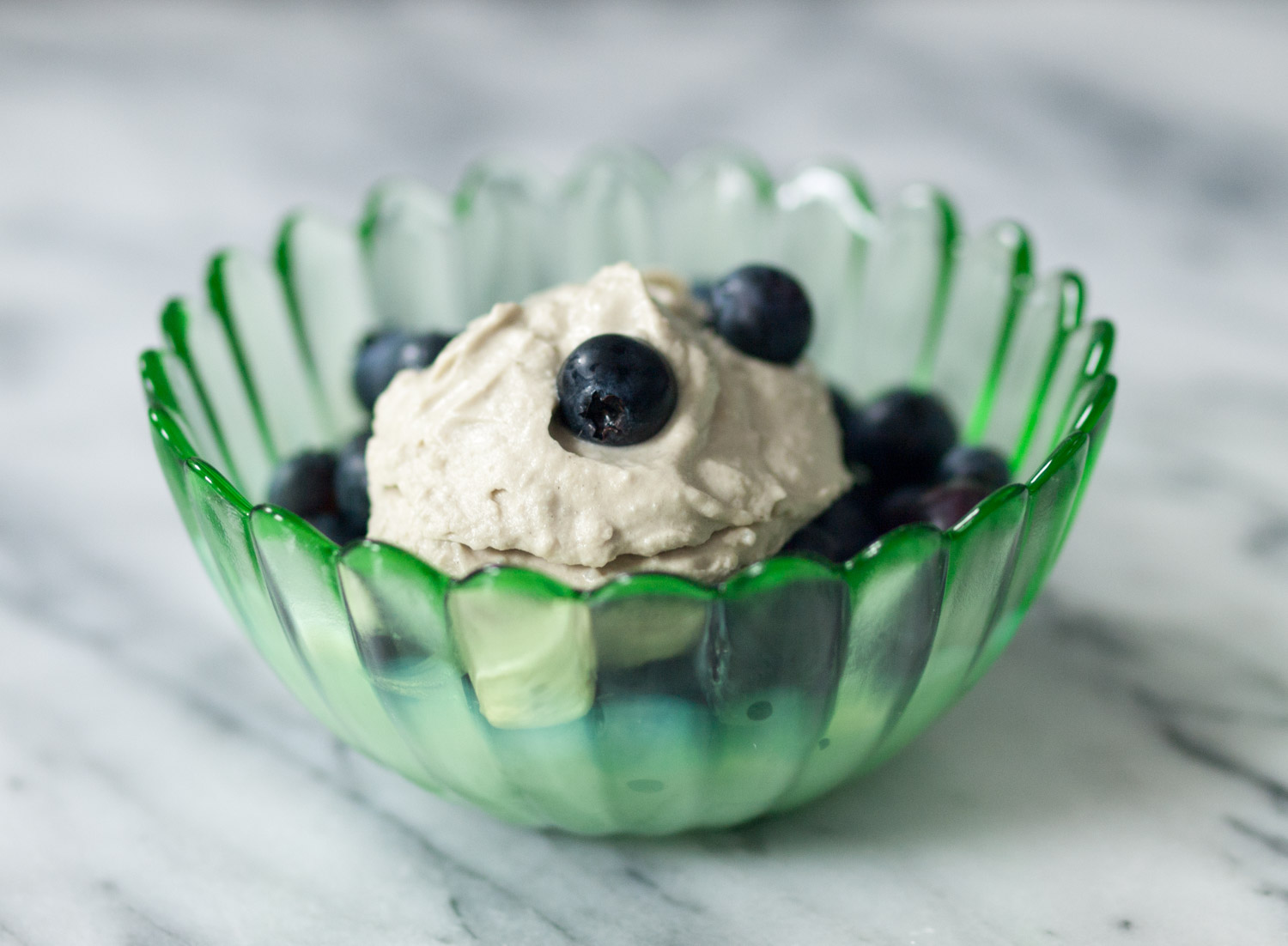 blueberries with whipped matcha coconut cream