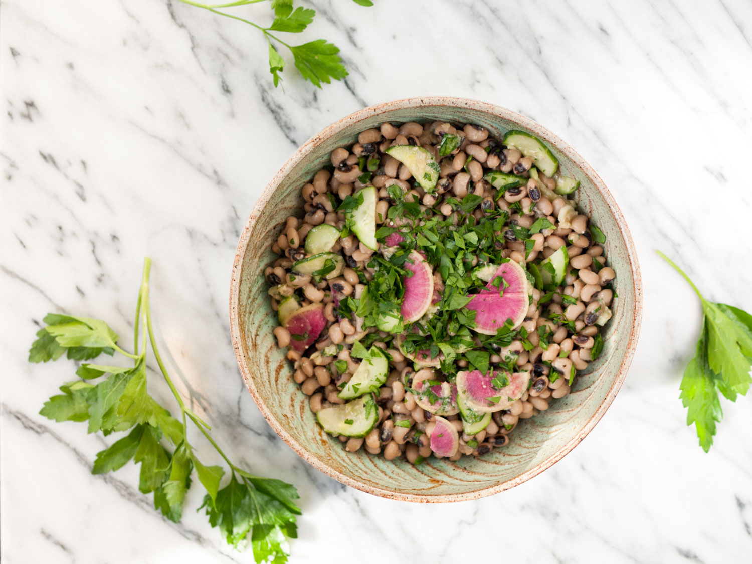Black-eyed pea salad with ginger miso dressing