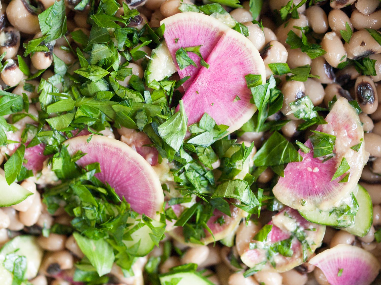 Black-eyed pea salad with ginger miso dressing
